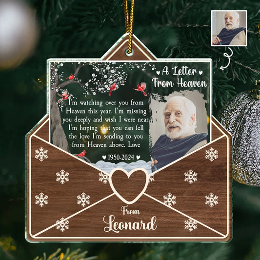 Custom Photo Letter From Heaven Memorial Christmas - Personalized Custom Shaped Acrylic Ornament