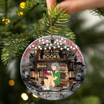 Just A Girl Who Loves Books Reading - Personalized Circle Ceramic Ornament