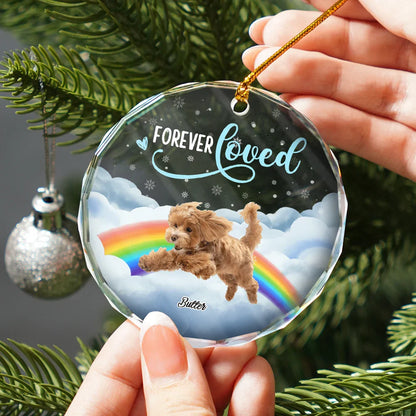 Custom Photo Forever Loved Ver 2 Pet Memorial - Personalized Circle Glass Ornament