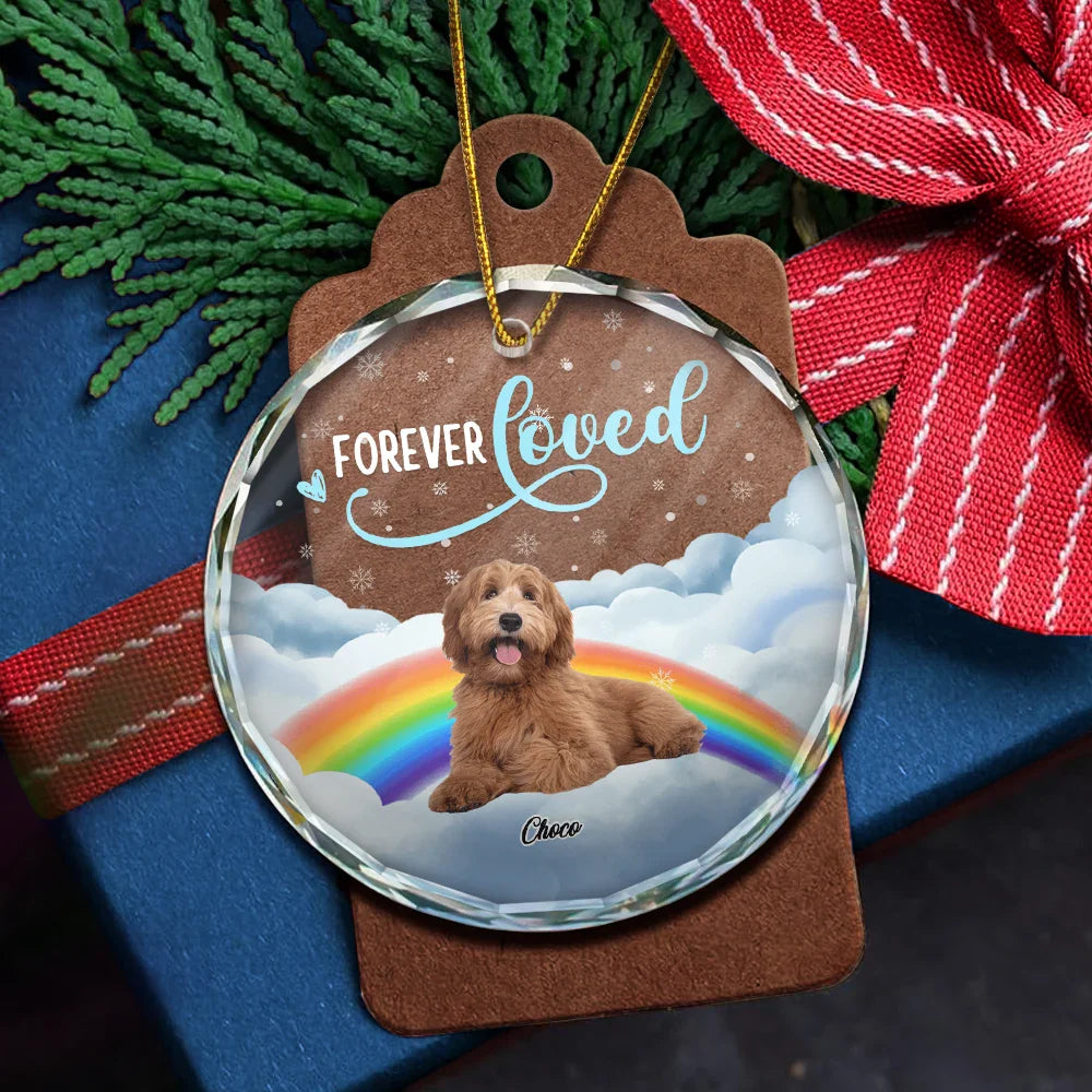Custom Photo Forever Loved Ver 2 Pet Memorial - Personalized Circle Glass Ornament