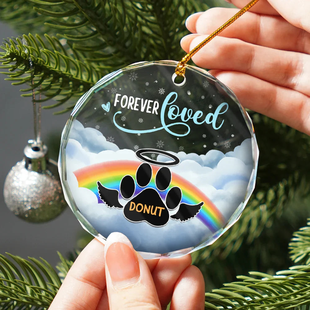 Forever Loved Pet Memorial - Personalized Circle Glass Ornament