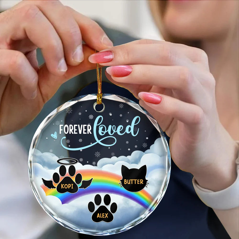 Forever Loved Pet Memorial - Personalized Circle Glass Ornament