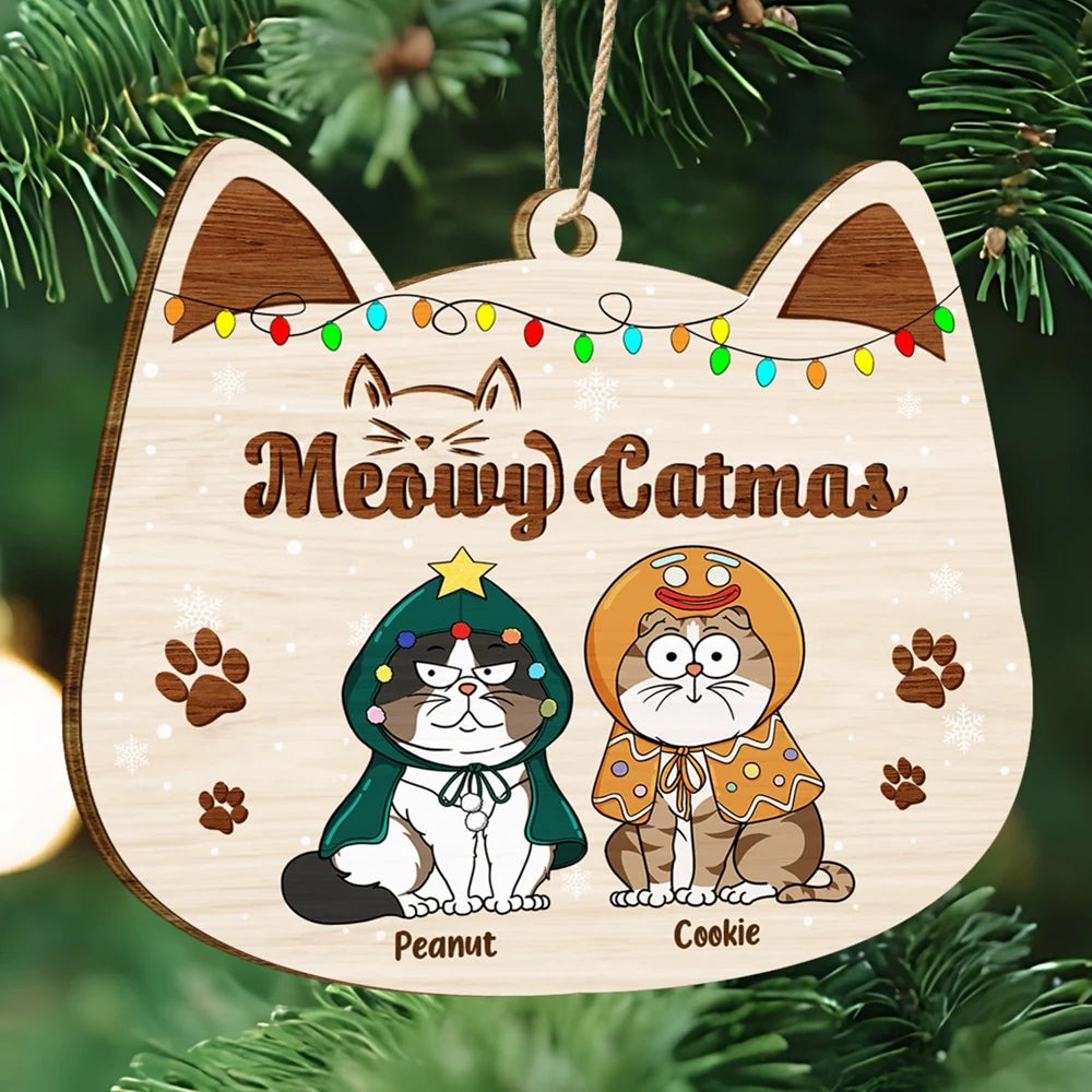 Meowy Catmas - Personalized Custom Shaped Wooden Ornament