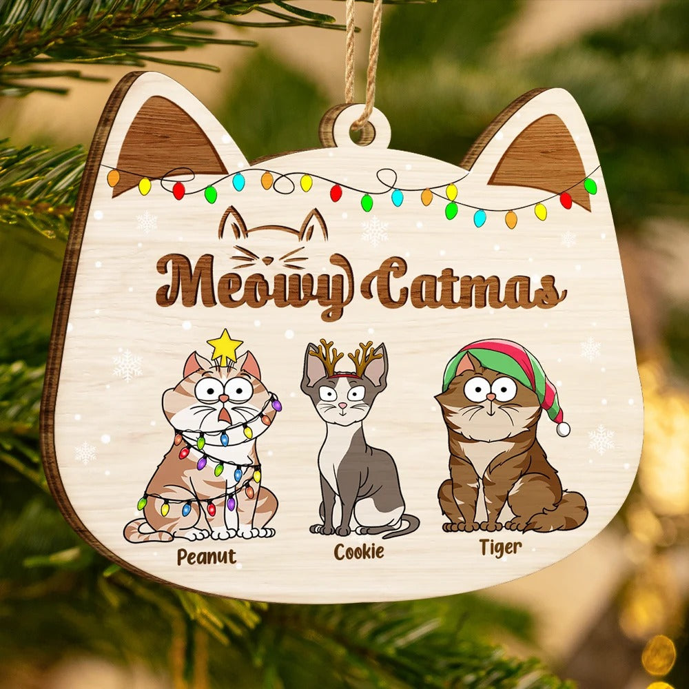 Meowy Catmas - Personalized Custom Shaped Wooden Ornament