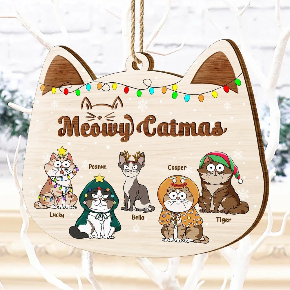 Meowy Catmas - Personalized Custom Shaped Wooden Ornament