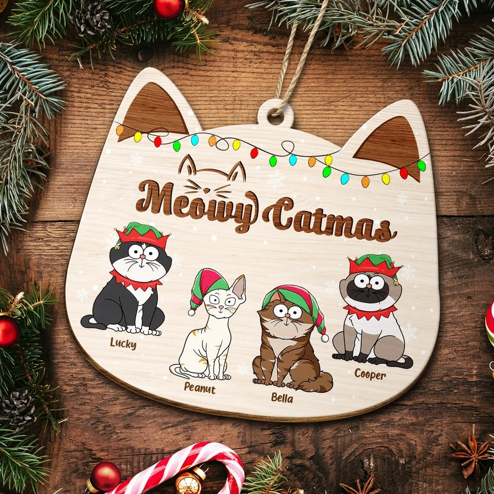 Meowy Catmas - Personalized Custom Shaped Wooden Ornament