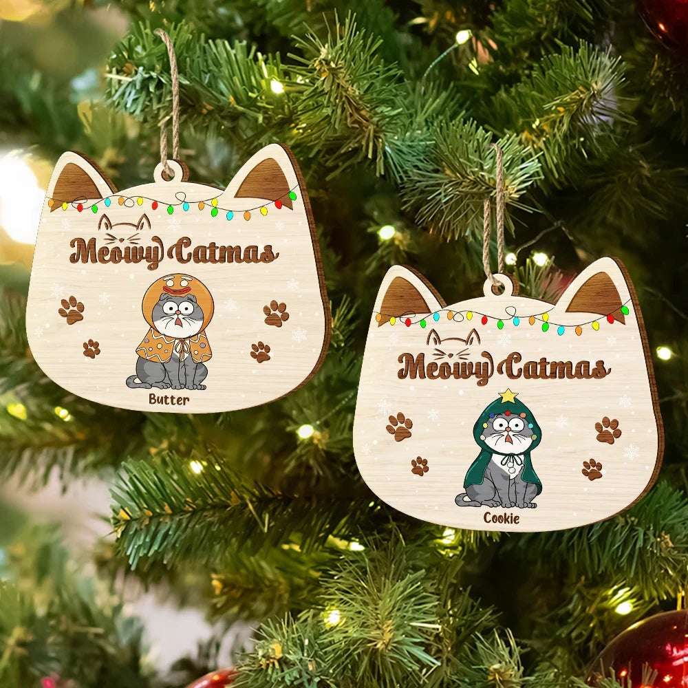 Meowy Catmas - Personalized Custom Shaped Wooden Ornament