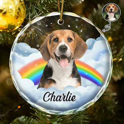 Custom Photo Pet Face Rainbow Bridge - Personalized Circle Acrylic Ornament