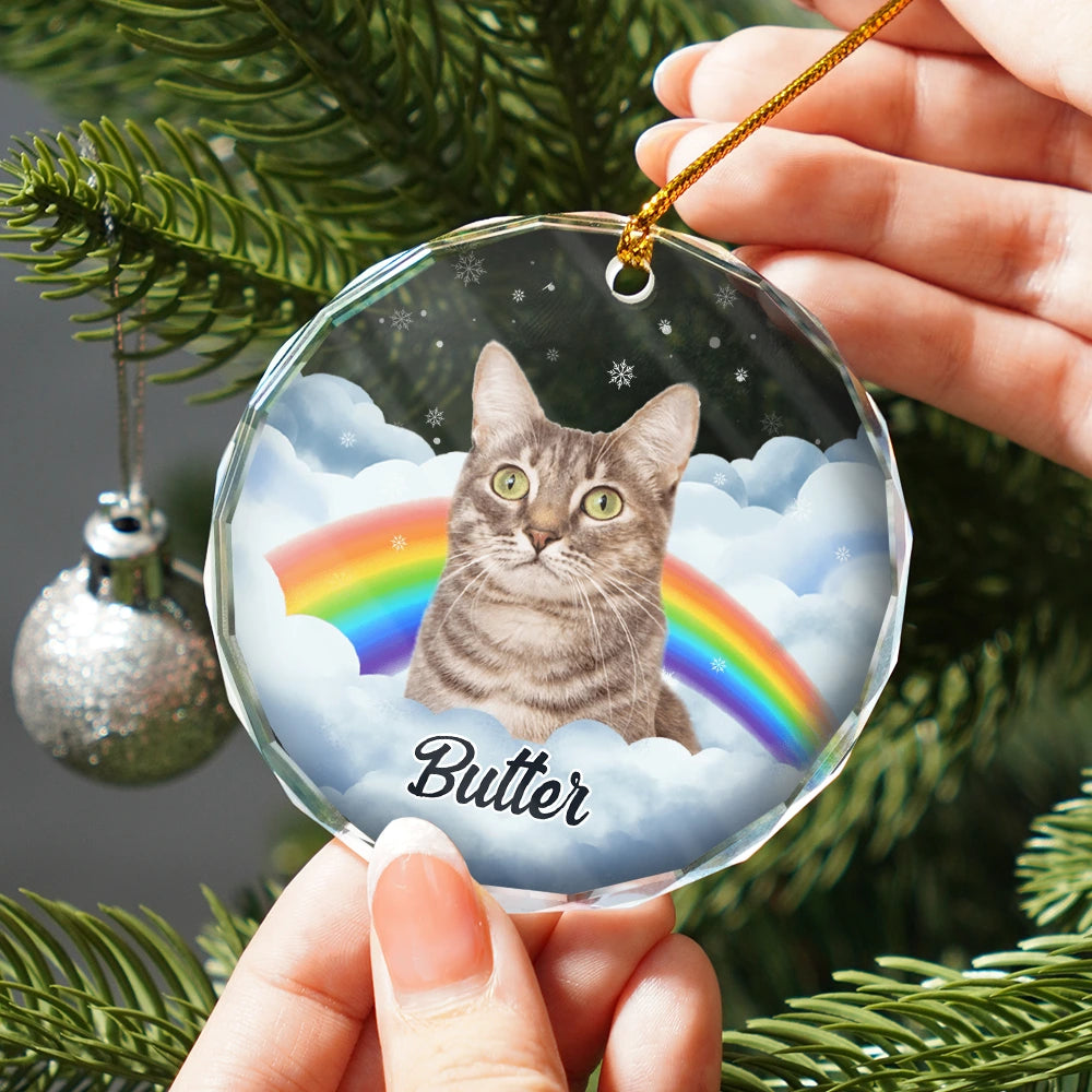 Custom Photo Pet Face Rainbow Bridge - Personalized Circle Acrylic Ornament