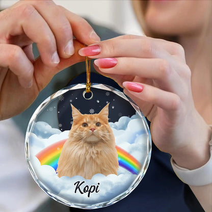 Custom Photo Pet Face Rainbow Bridge - Personalized Circle Acrylic Ornament