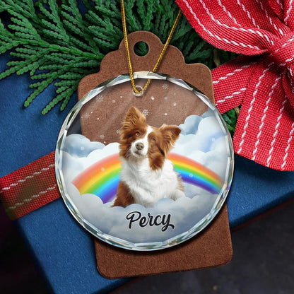 Custom Photo Pet Face Rainbow Bridge - Personalized Circle Acrylic Ornament