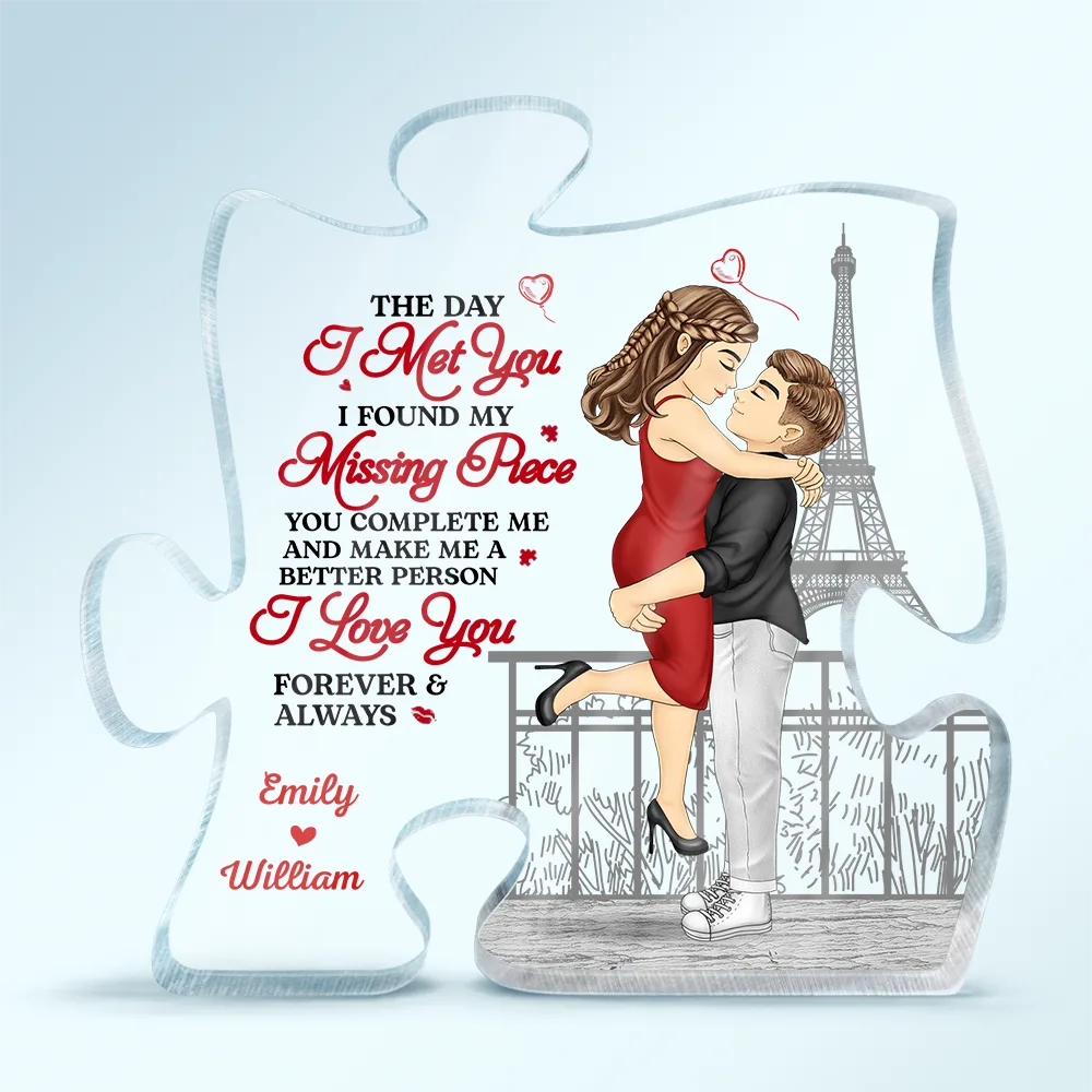 The Day I Met You I Found - Personalized Puzzle Shaped Acrylic Plaque