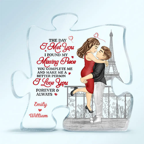 The Day I Met You I Found - Personalized Puzzle Shaped Acrylic Plaque