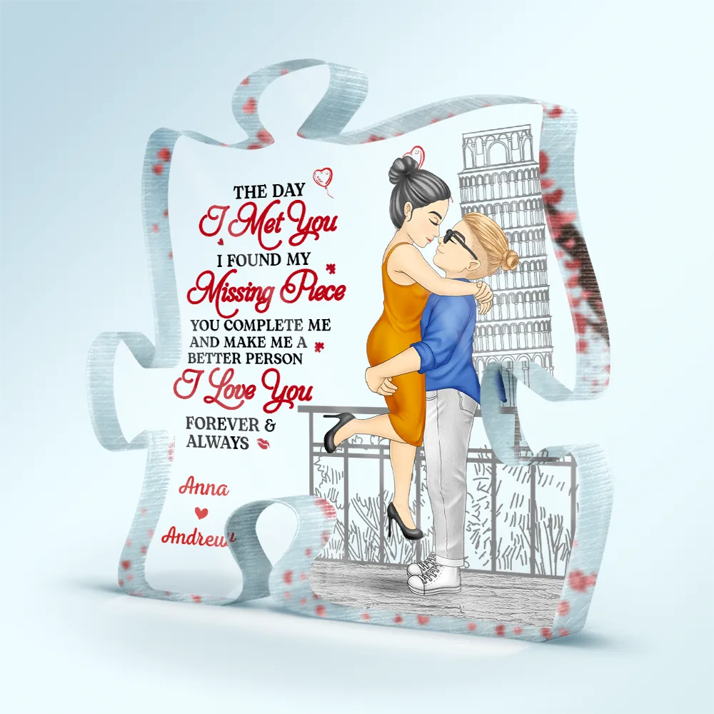 The Day I Met You I Found - Personalized Puzzle Shaped Acrylic Plaque