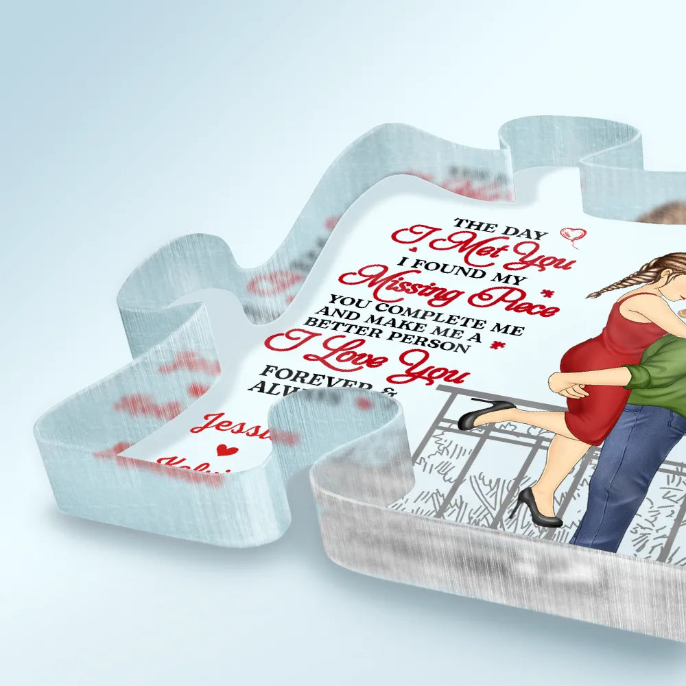 The Day I Met You I Found - Personalized Puzzle Shaped Acrylic Plaque