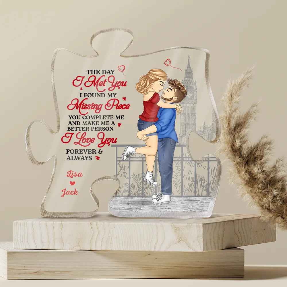 The Day I Met You I Found - Personalized Puzzle Shaped Acrylic Plaque