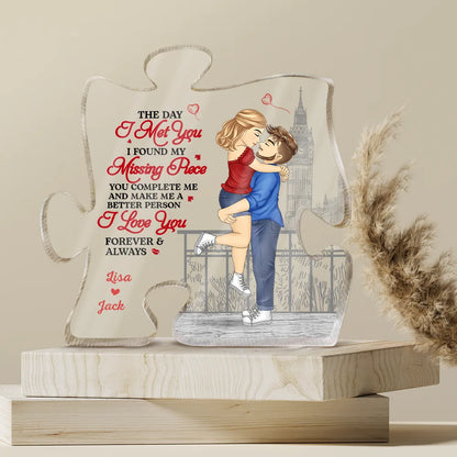 The Day I Met You I Found - Personalized Puzzle Shaped Acrylic Plaque