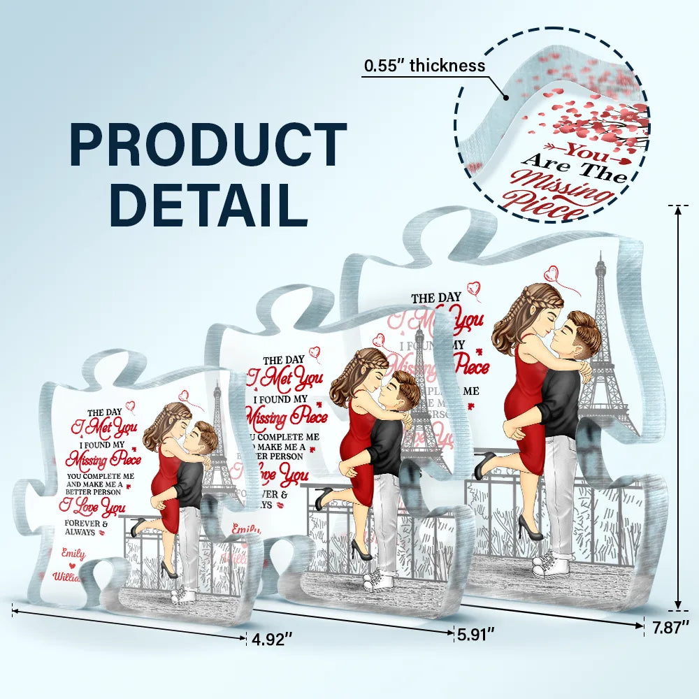 The Day I Met You I Found - Personalized Puzzle Shaped Acrylic Plaque