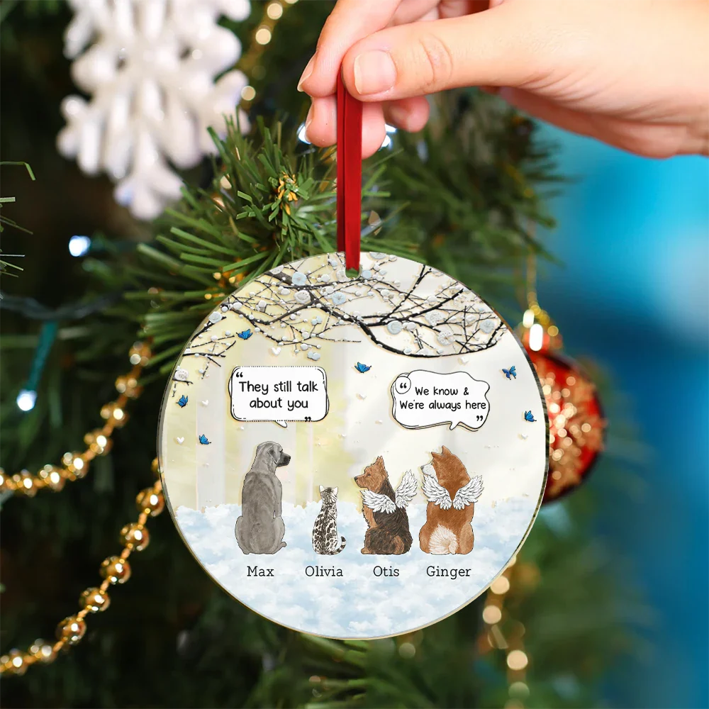 Dog Cat Memorial They Still Talk About You - Personalized Custom Shaped Mirror Ornament