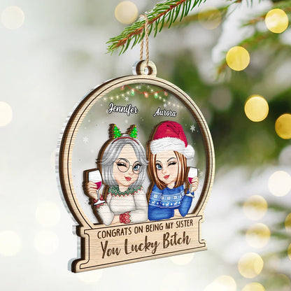 Christmas Congrats On Being My Bestie Sister - Personalized 2-Layered Mix Ornament