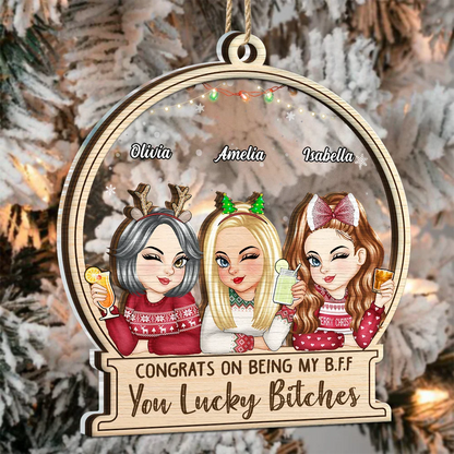 Christmas Congrats On Being My Bestie Sister - Personalized 2-Layered Mix Ornament