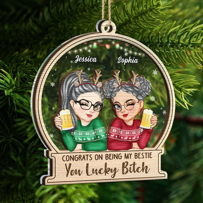 Christmas Congrats On Being My Bestie Sister - Personalized 2-Layered Mix Ornament