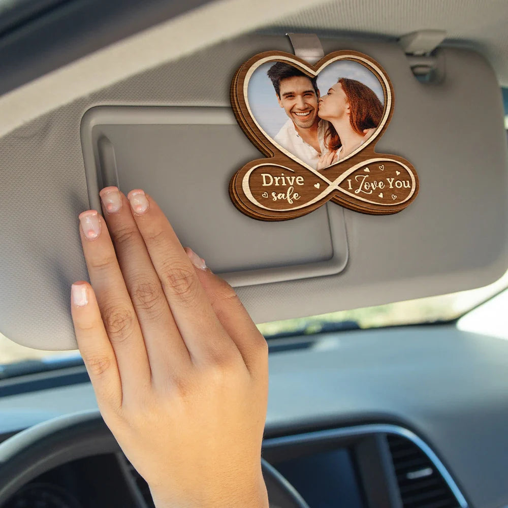 Custom Photo Heart Drive Safe - Personalized Custom Shaped Car Visor Clip