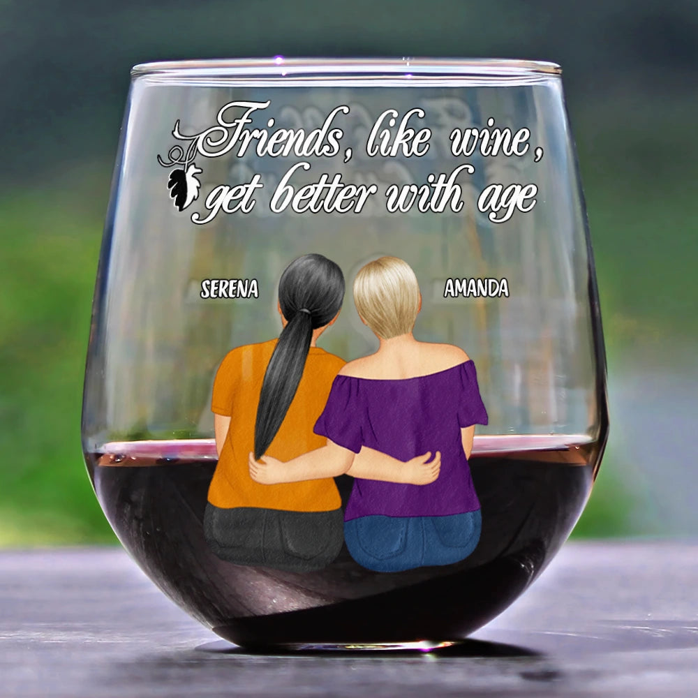 Friends Like Wine Better With Age - Personalized Stemless Wine Glass