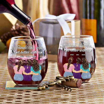 Friends Like Wine Better With Age - Personalized Stemless Wine Glass