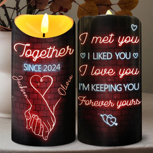 I Met You I Like You Neon Couples - Personalized Flameless LED Candle