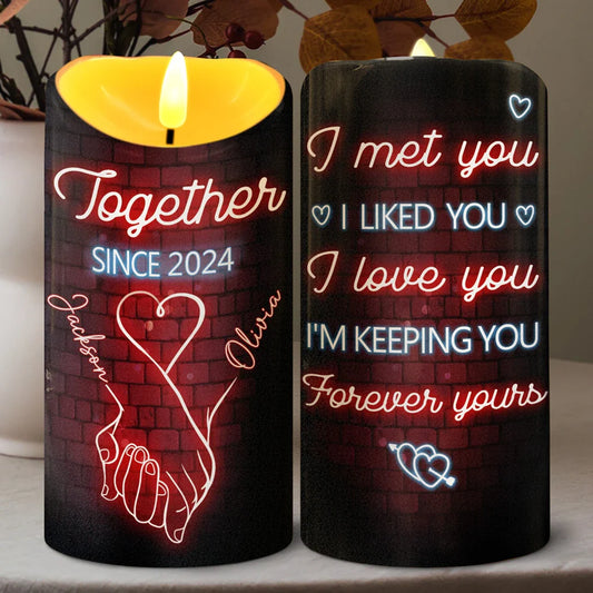 I Met You I Like You Neon Couples - Personalized Flameless LED Candle
