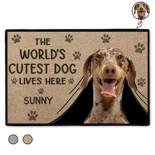 Custom Photo The World's Cute Dog Lives Here - Personalized Doormat