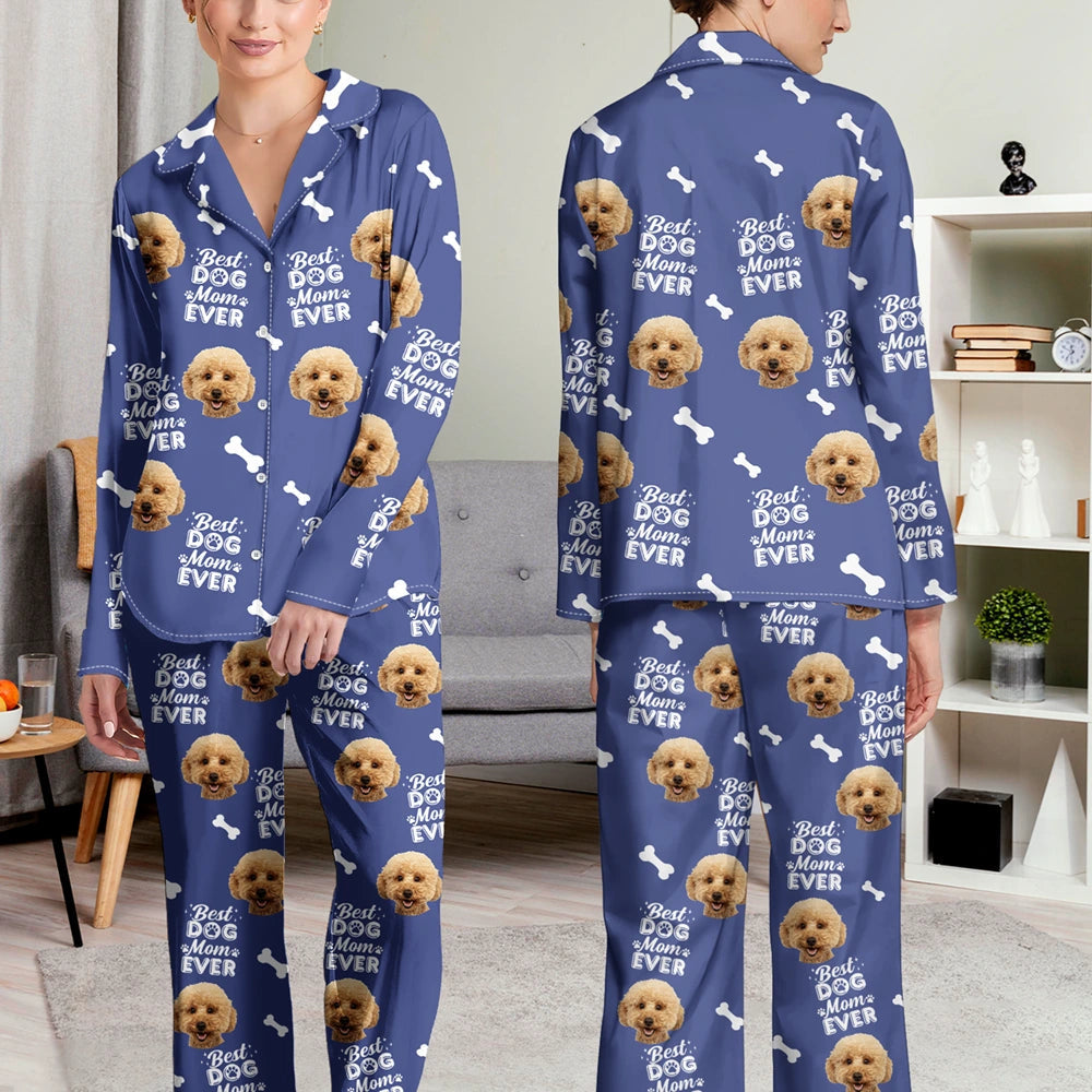 Custom Photo Best Dog Mom Dog Dad Cat Dad Cat Mom - Personalized Long Pajamas Set