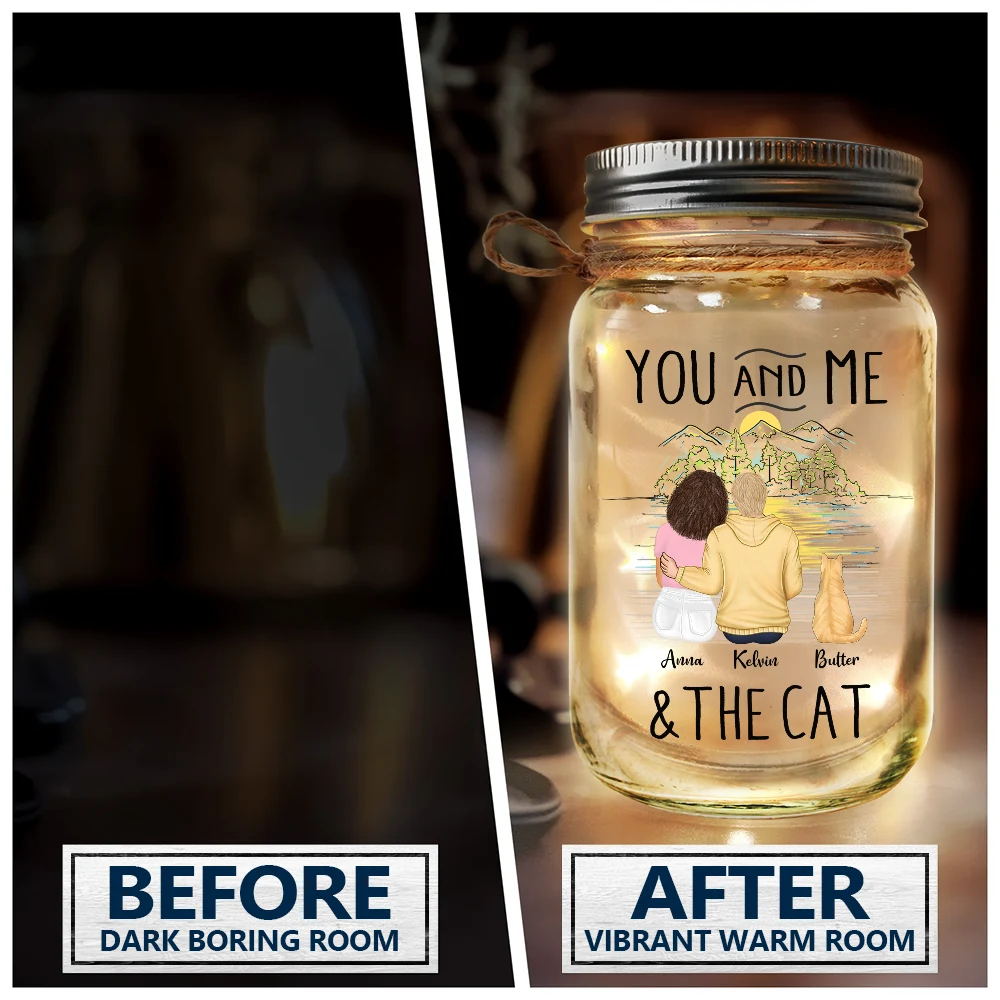 You And Me And The Fur Babies - Personalized Mason Jar Light