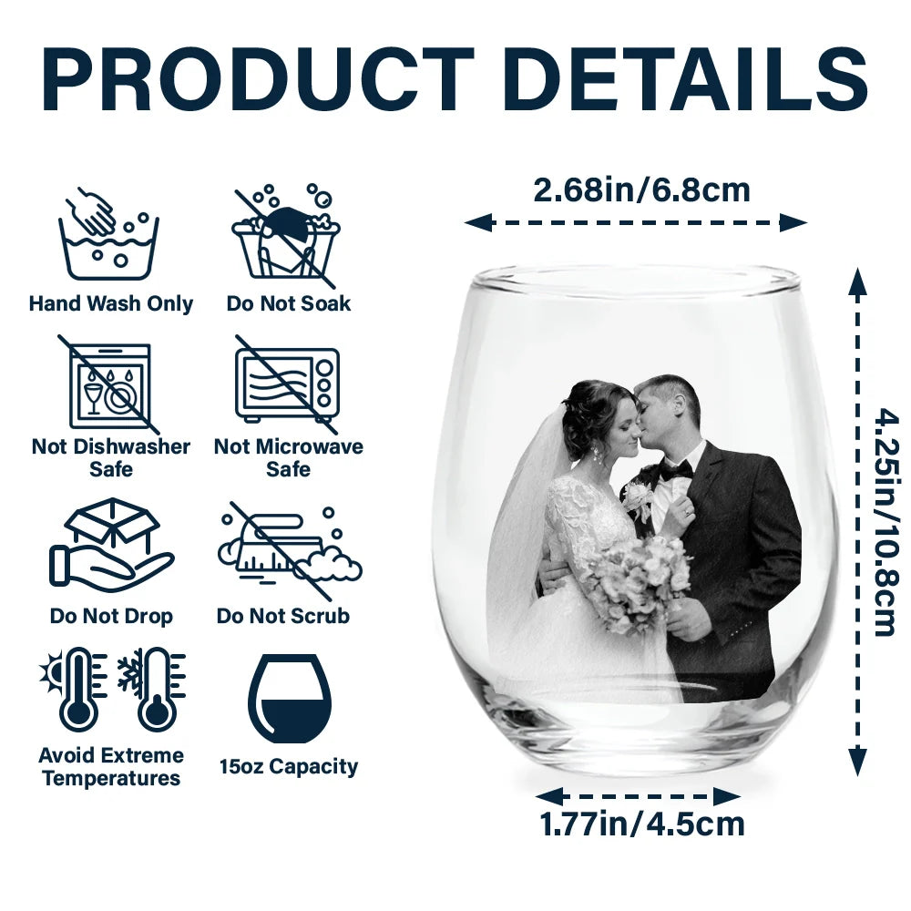 Custom Photo Greyscale Couples - Personalized Stemless Wine Glass