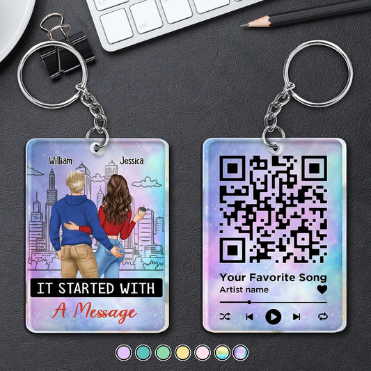 Started With A Message Song QR Code Couples - Personalized Acrylic Keychain