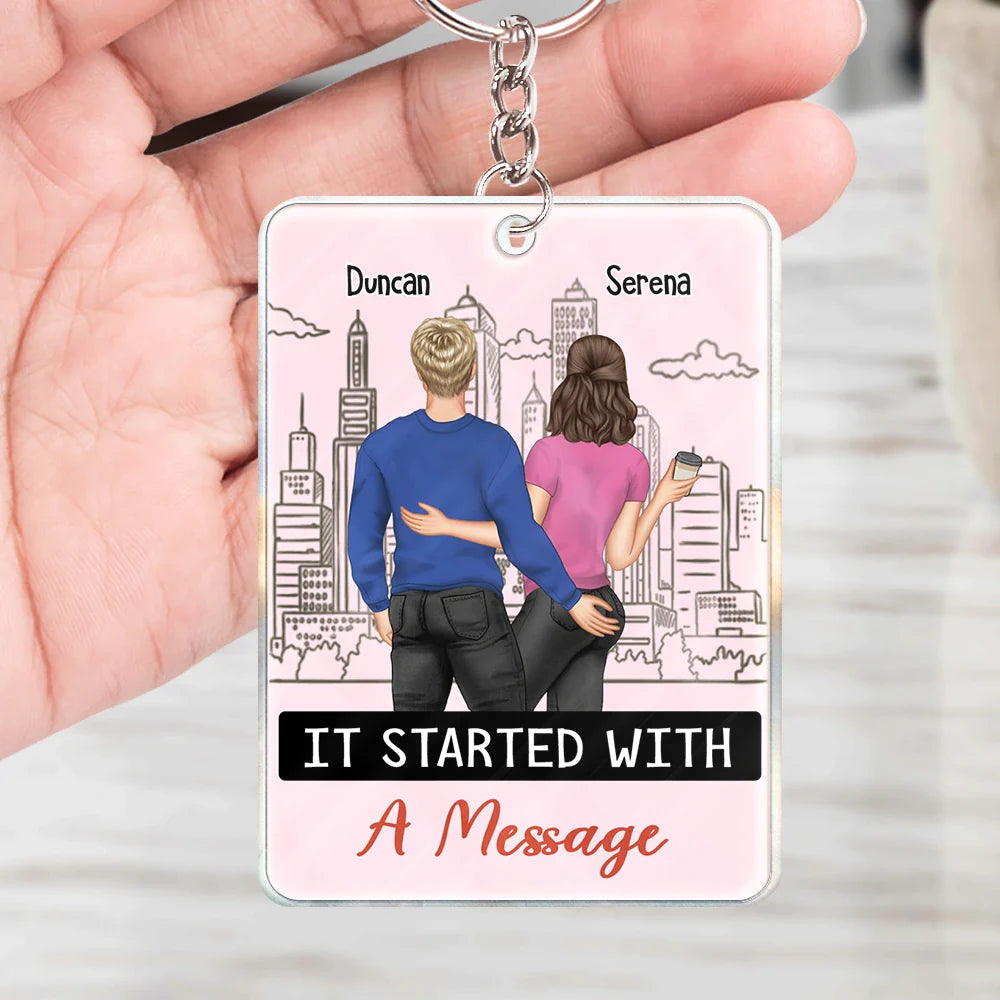 Started With A Message Song QR Code Couples - Personalized Acrylic Keychain