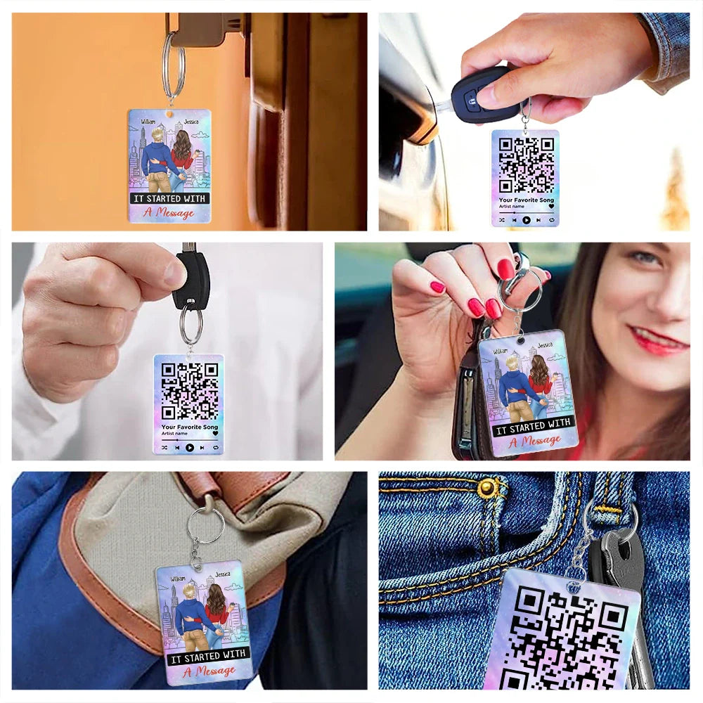 Started With A Message Song QR Code Couples - Personalized Acrylic Keychain