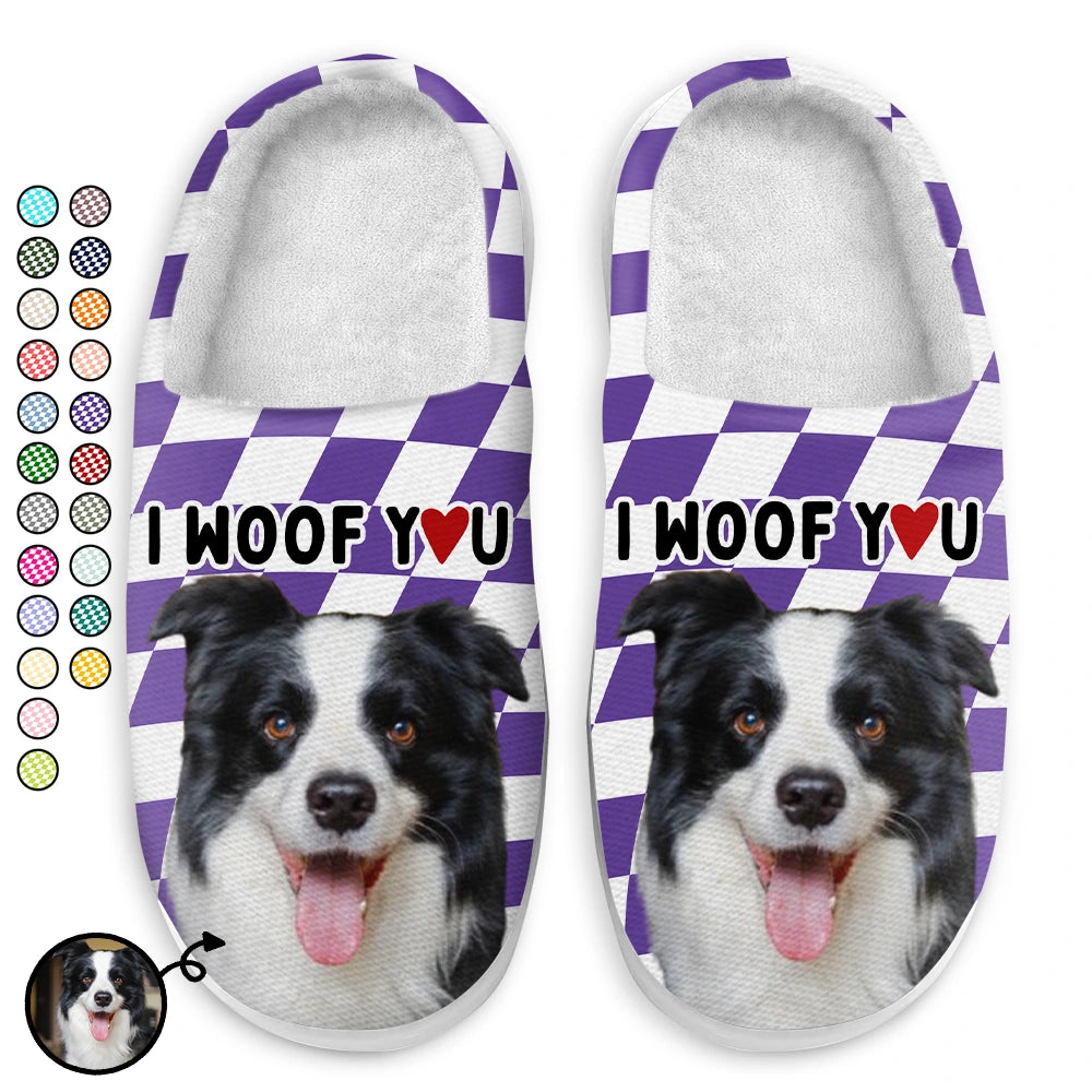 Custom Photo I Woof You I Meow You - Personalized Fluffy Slippers