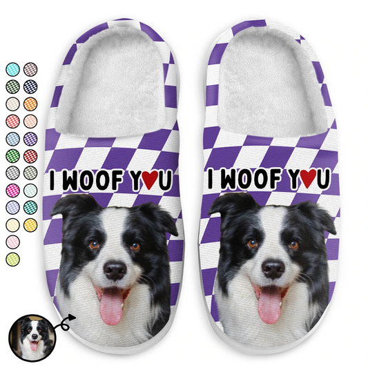 Custom Photo I Woof You I Meow You - Personalized Fluffy Slippers