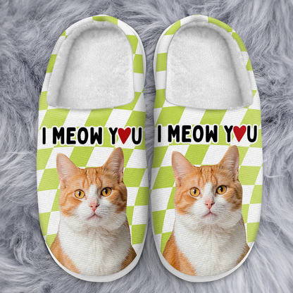 Custom Photo I Woof You I Meow You - Personalized Fluffy Slippers