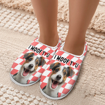 Custom Photo I Woof You I Meow You - Personalized Fluffy Slippers