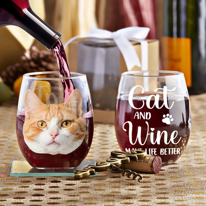 Custom Photo Dog & Wine Make Everything - Personalized Stemless Wine Glass