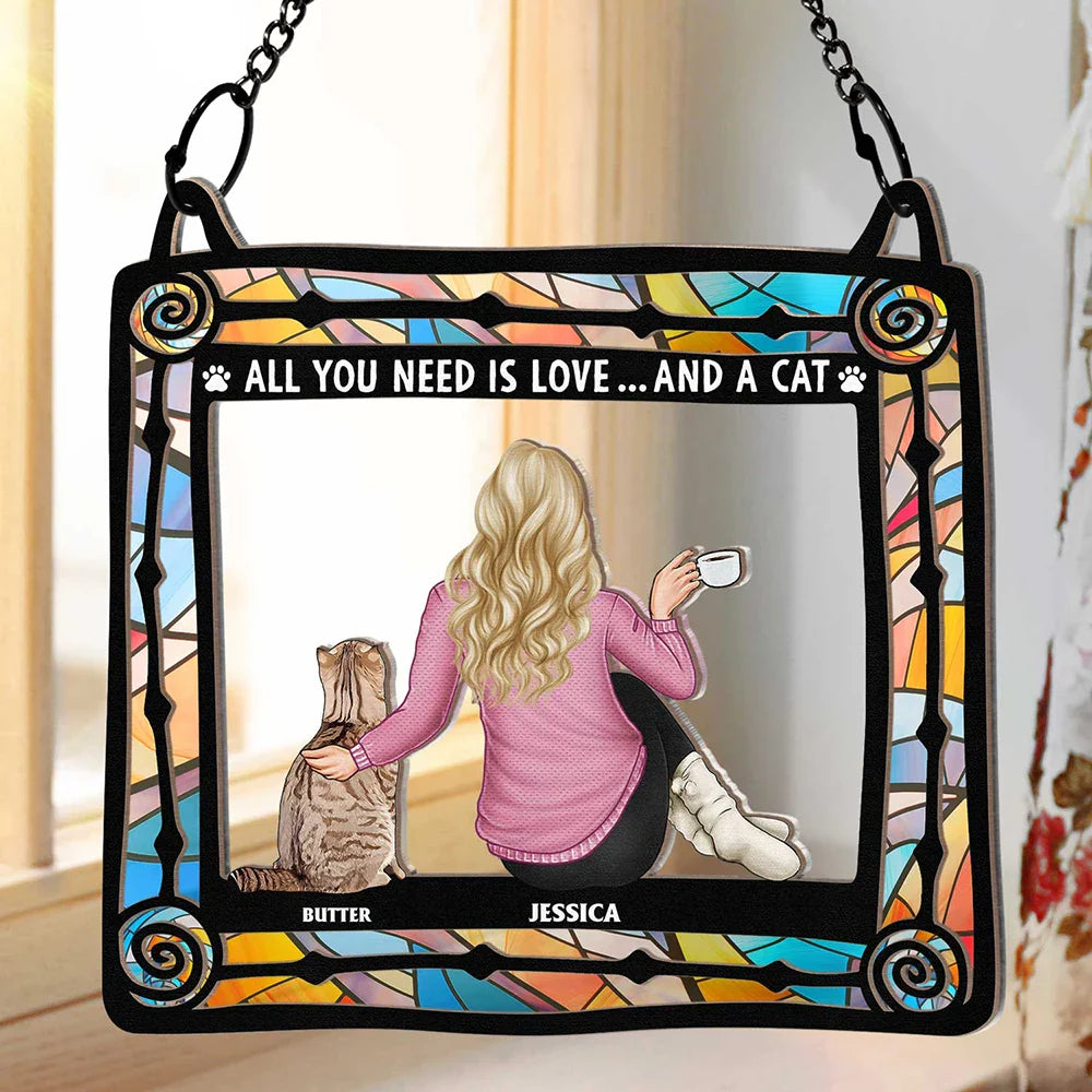 All You Need Is Love And Cats - Personalized Window Hanging Suncatcher Ornament