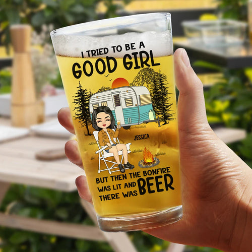 The Bonfire Was Lit Camping - Personalized Beer Glass