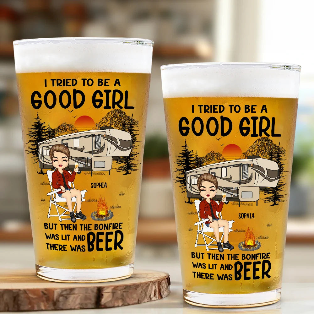 The Bonfire Was Lit Camping - Personalized Beer Glass