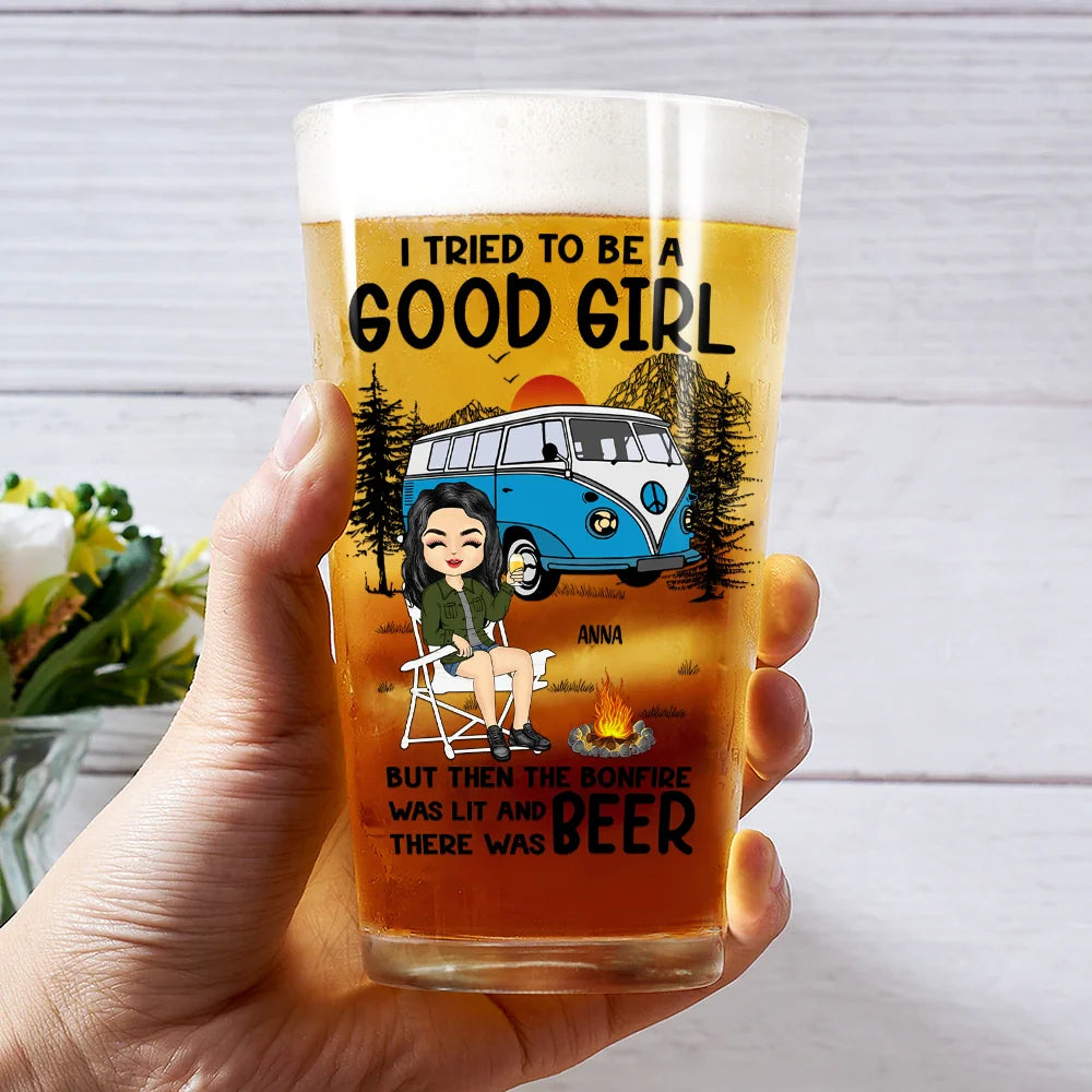 The Bonfire Was Lit Camping - Personalized Beer Glass