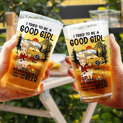 The Bonfire Was Lit Camping - Personalized Beer Glass