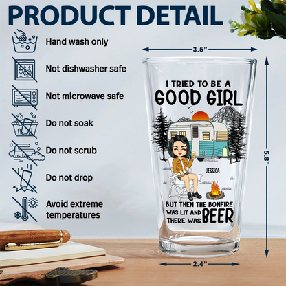 The Bonfire Was Lit Camping - Personalized Beer Glass