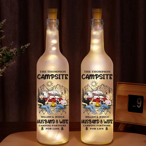 Husband And Wife Camping Partners For Life - Personalized Bottle Light